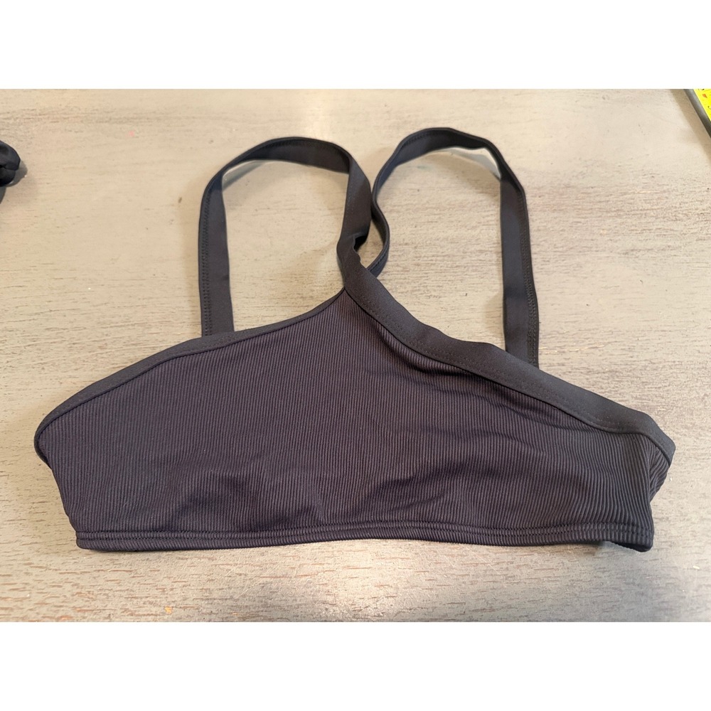 L*Space Black Ribbed High Neck Racerback Bikini Top Small NWOT